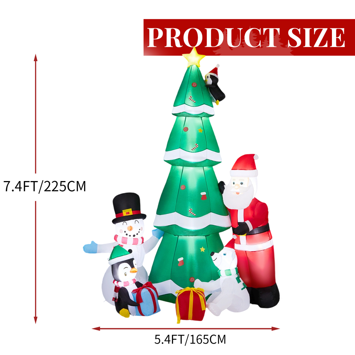 2.25M Lighted Christmas Inflatable Decoration, Inflatable Christmas Tree with Santa and Snowman, Funny Blow Up Yard Decorations with Built-in LED Lights for Holiday Party Front Yard Lawn Garden Decor