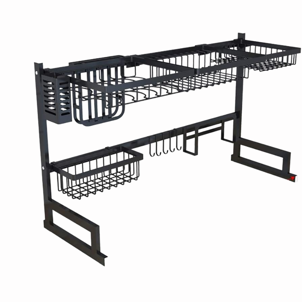 Over The Sink Dish Drying Rack with Fruit Basket Kitchen Counter & Drainer Dishrack - Matte Black