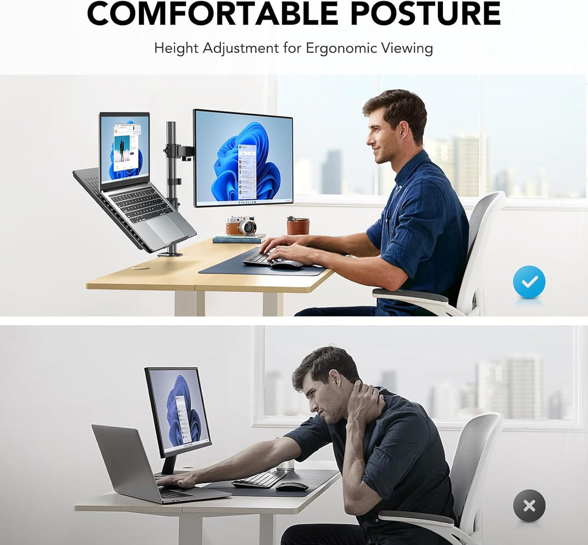 HUANUO Monitor Arm with Laptop Tray, 13–32" Screen & 17" Notebook