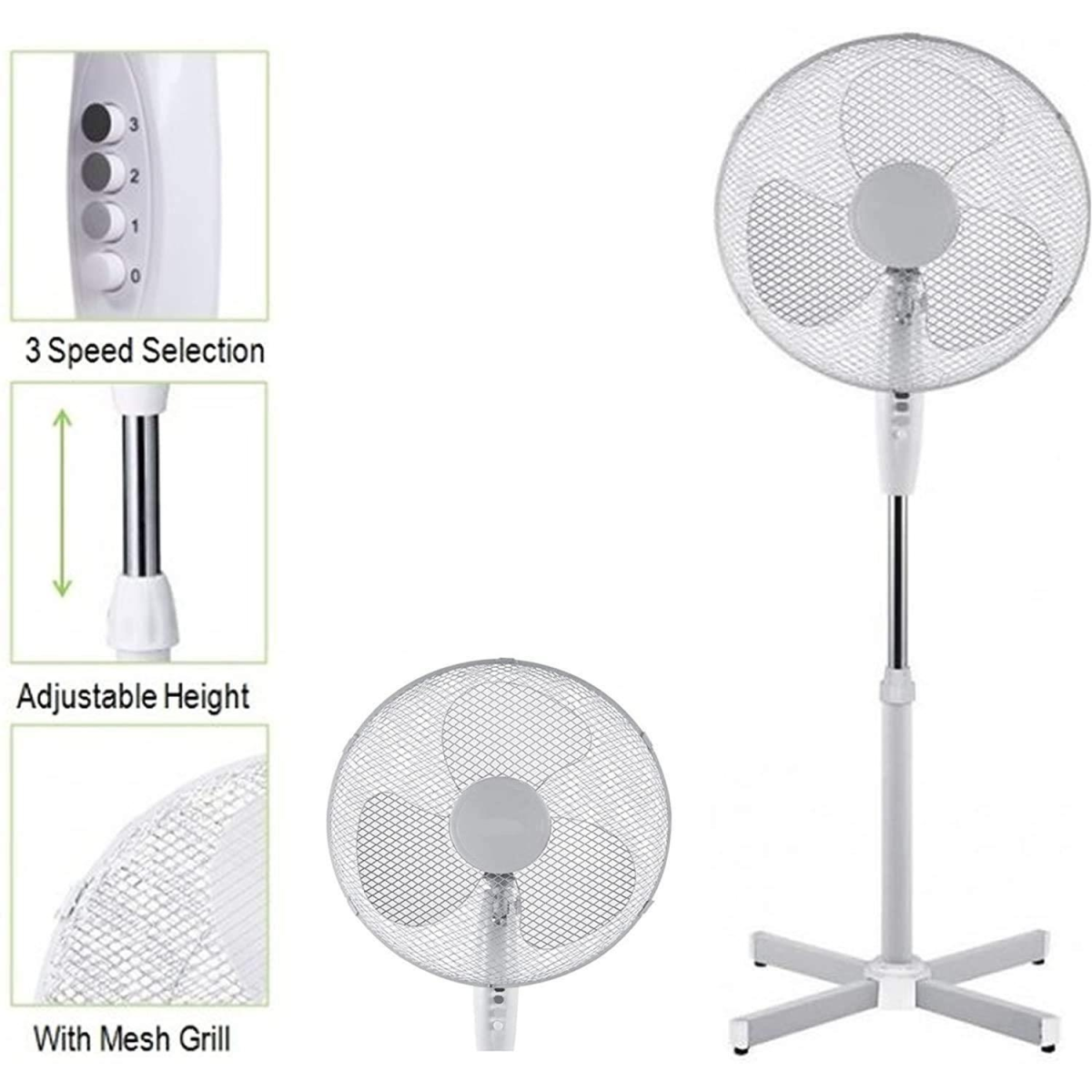 16" Fan Pedestal Stand 140cm Adjustable Height, 3 Speed Setting, Oscillating