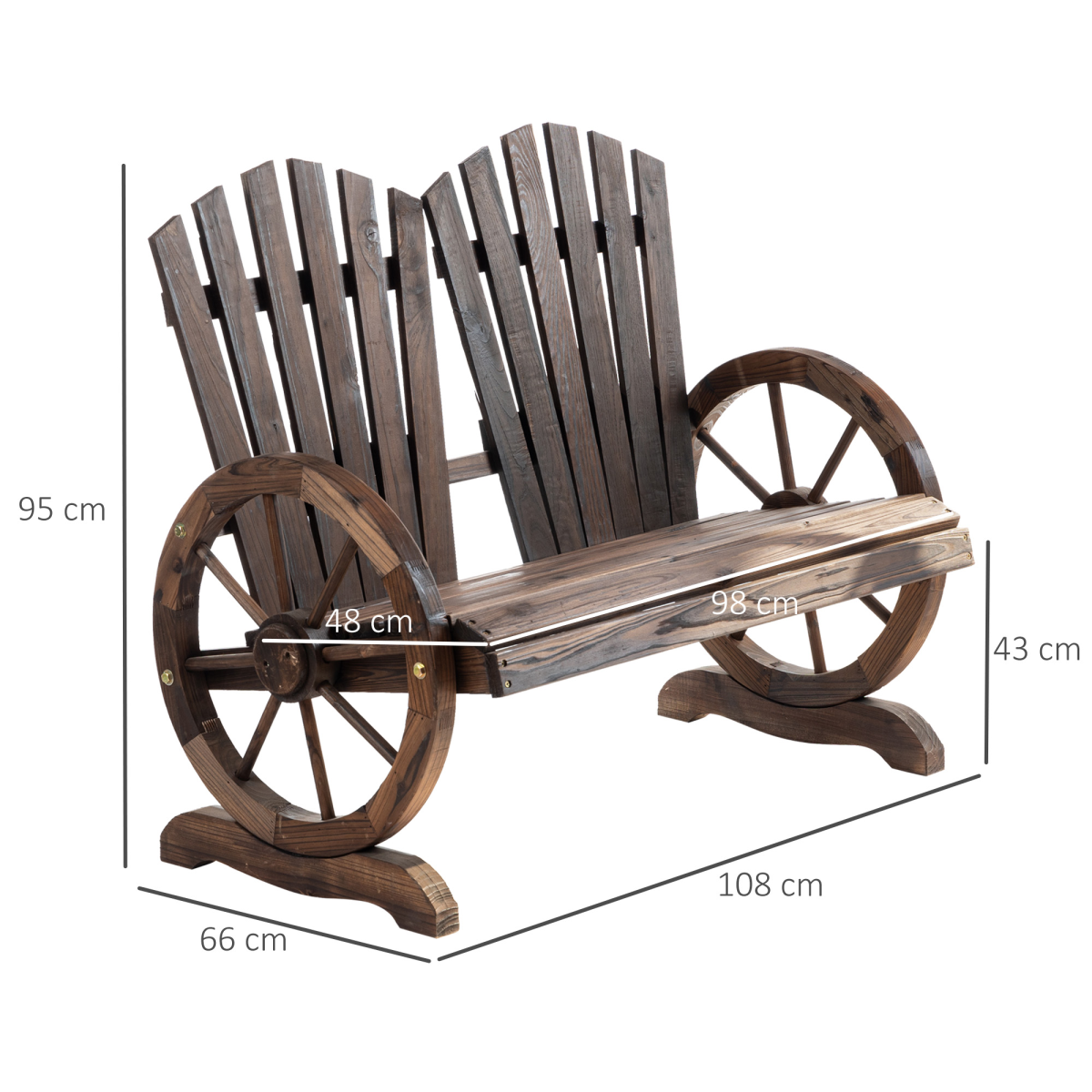 2 Seater Garden Bench w/ Wheel-Shaped Armrests Carbonized colour Outsunny