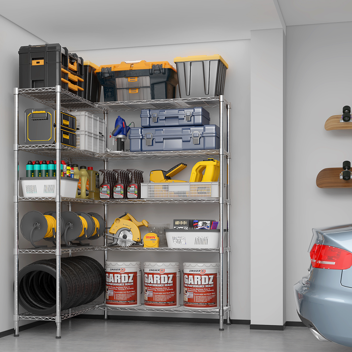 5-layer double row, freely adjustable layer spacing, with adjustable feet, display stand, iron, 147*35*180cm, chrome-plated