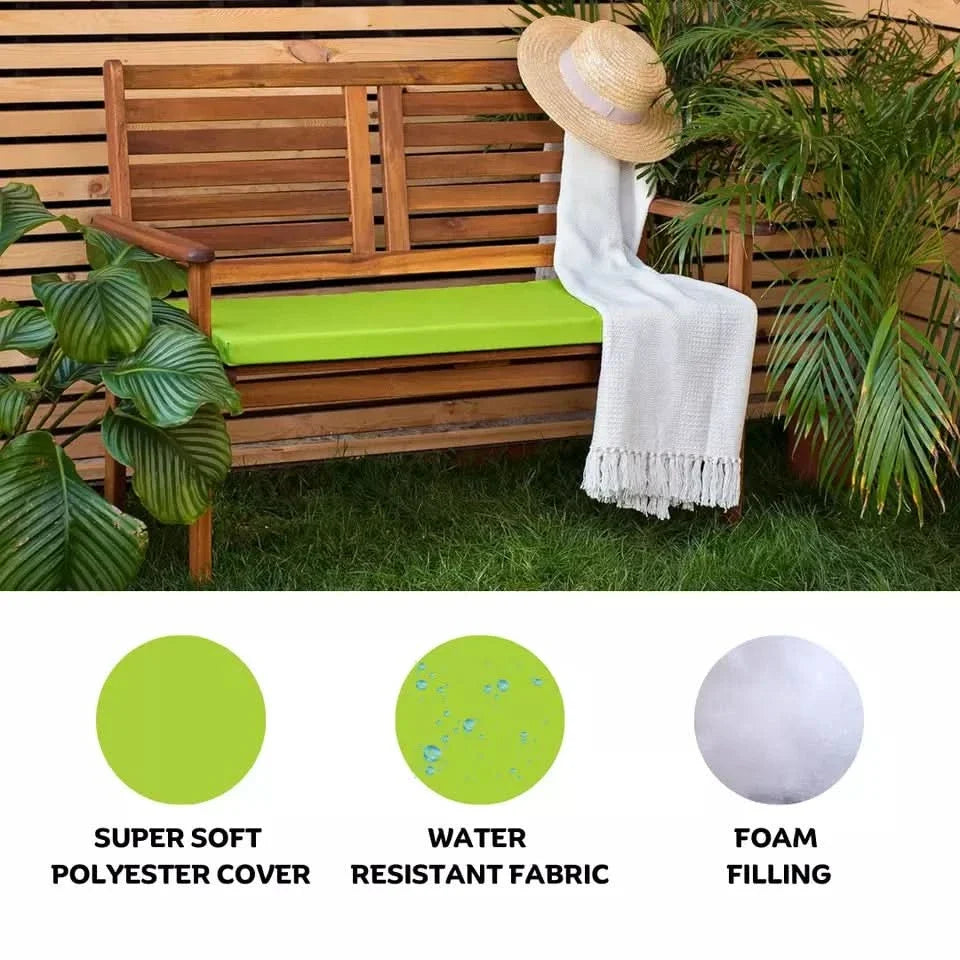 Light Green Waterproof Garden Bench Cushion for 2 to 3 Seaters