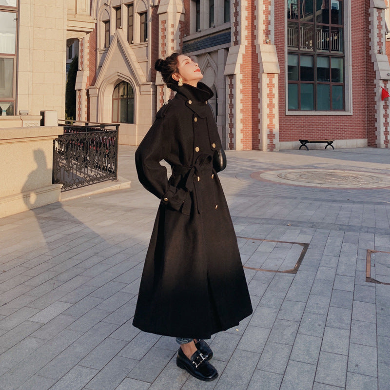 Women's  Mid-length Over The Knee Minimalist Hepburn Style Woolen Coat