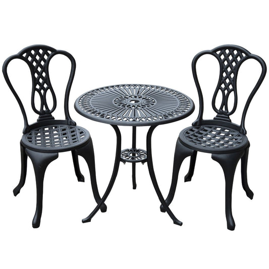 Outsunny  3 Pc Cast Aluminium Bistro Set Black 63cm x 63cm x 66cm