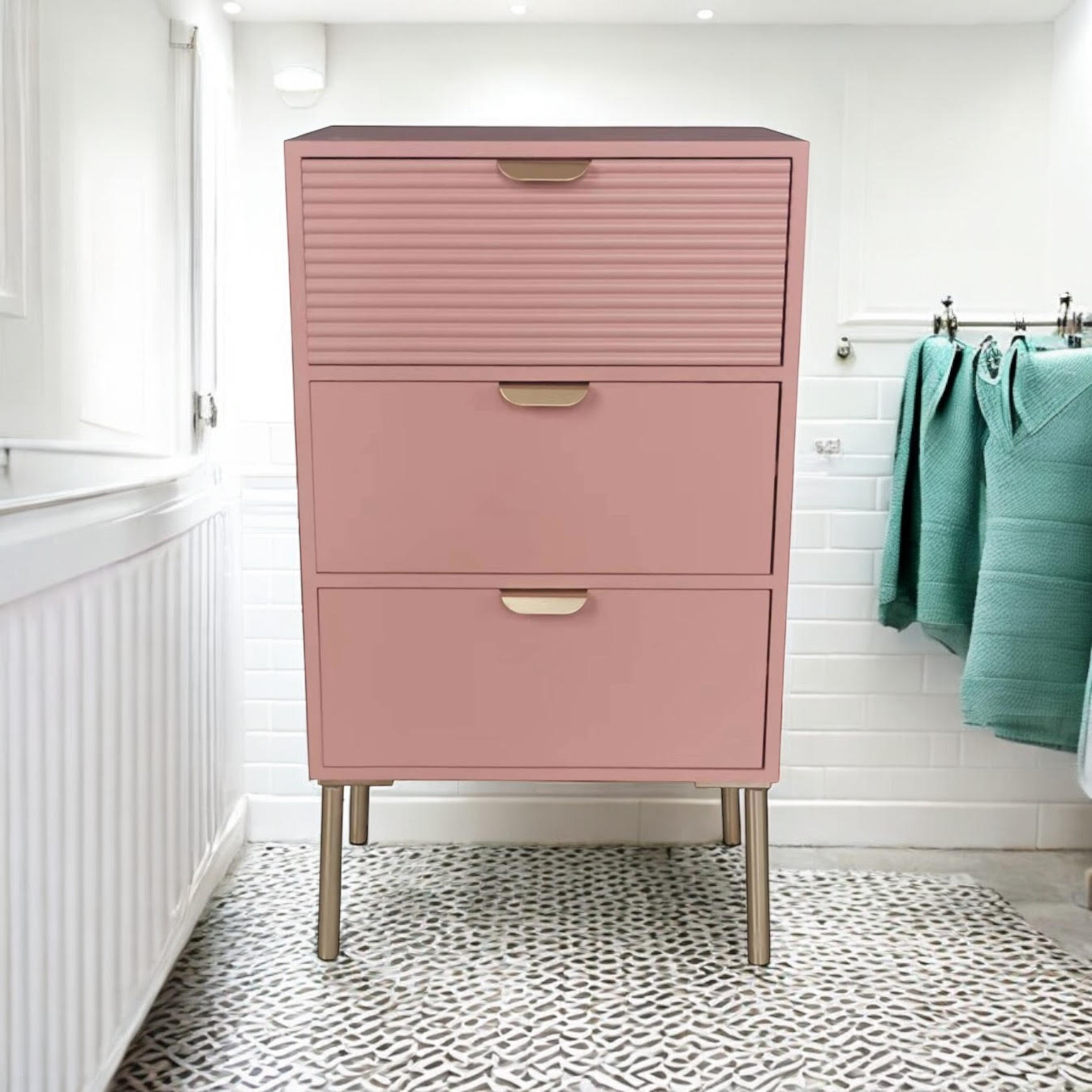 75CM PINK WOODEN 3 DRAWER CHEST OF DRAWER