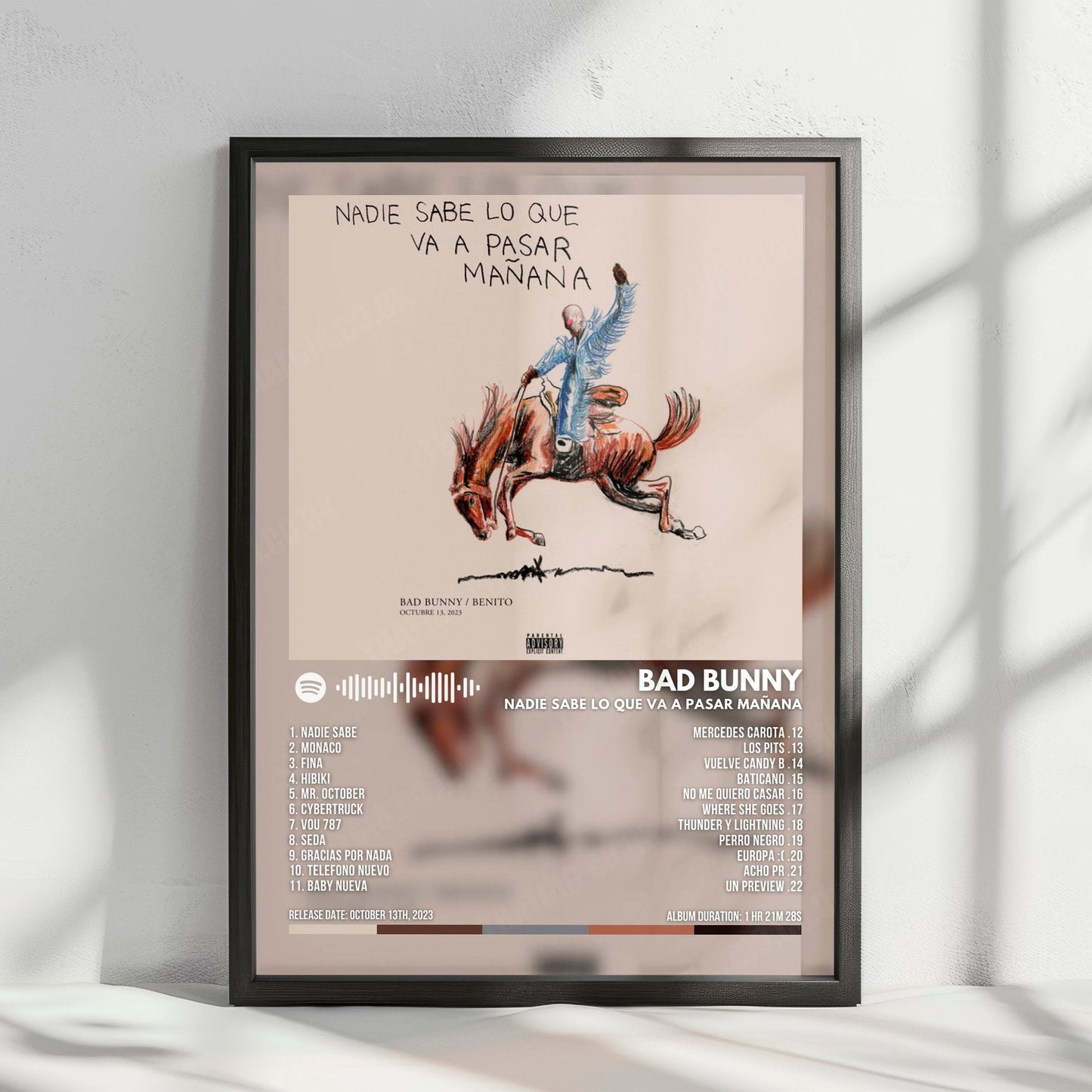 Bad Bunny "Nadie Sabe Lo Que Va a Pasar Mañana" Album Cover Poster - with Complete Tracklist