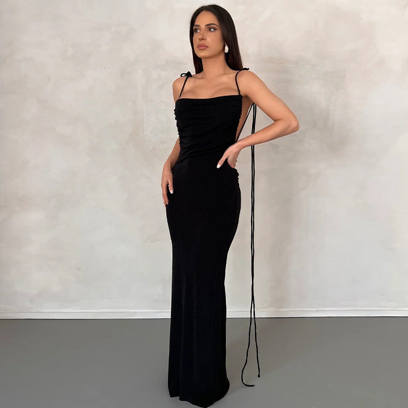 Women's Sexy Backless Slim Fit Lace Up Dress