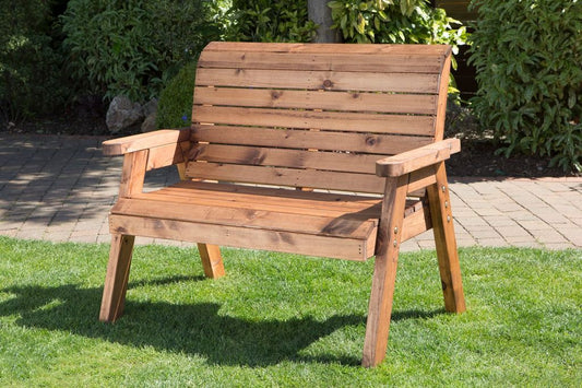 Charles Taylor Trading Traditional Two Seater Bench With Burgundy Cushion Brown