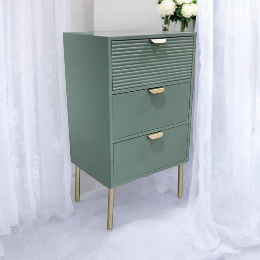 75CM GREEN WOODEN 3 DRAWER CHEST OF DRAWER