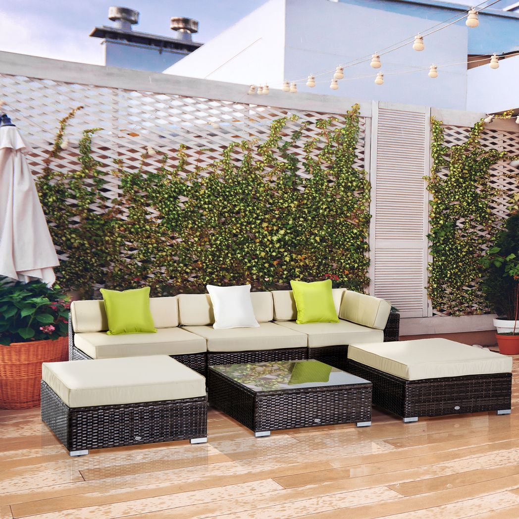 6 PC Rattan Sofa Coffee Table Set Sectional Wicker Weave Furniture