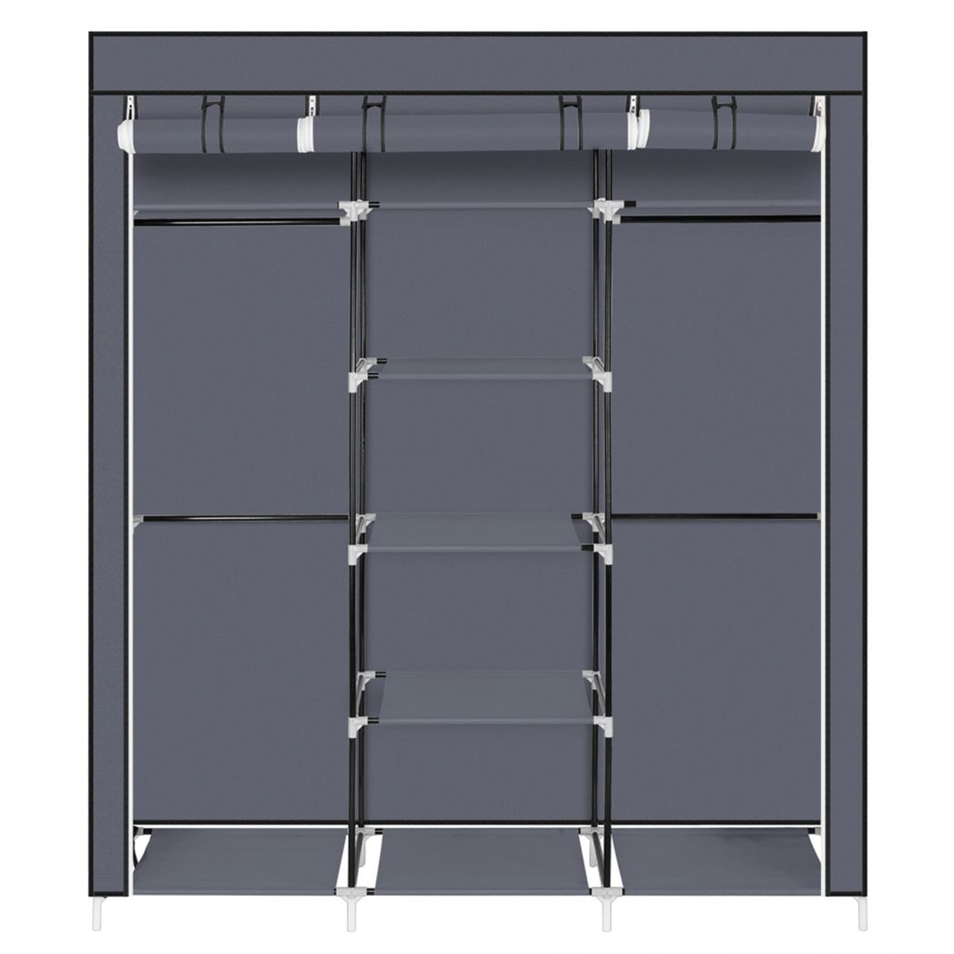 69" Portable Clothes Closet Non-Woven Fabric Wardrobe Double Rod Storage Organizer Gray