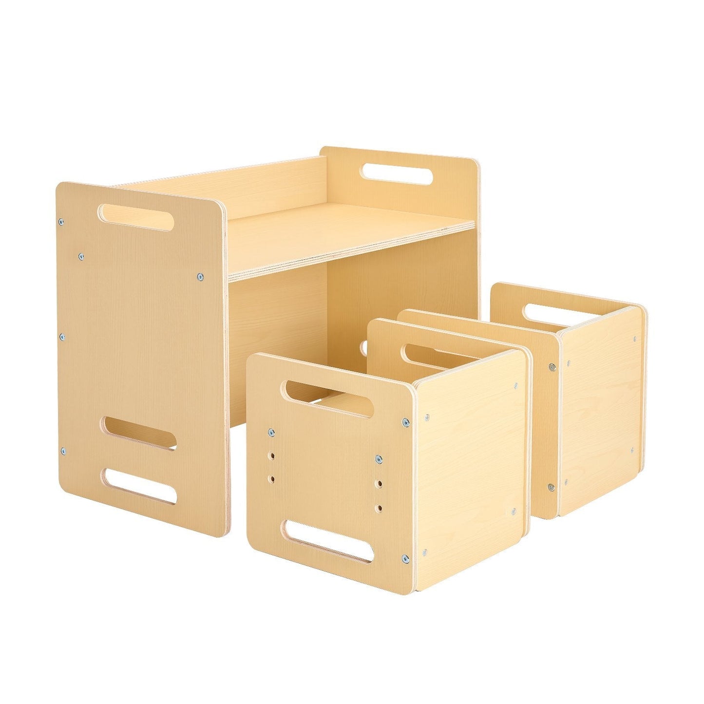 Montessori Weaning Table and Chair Set - Wooden Toddler Table with 2 Chairs, Adjustable Height Montessori Activity Table | Ideal for Reading, Eating, and Playing - Natural