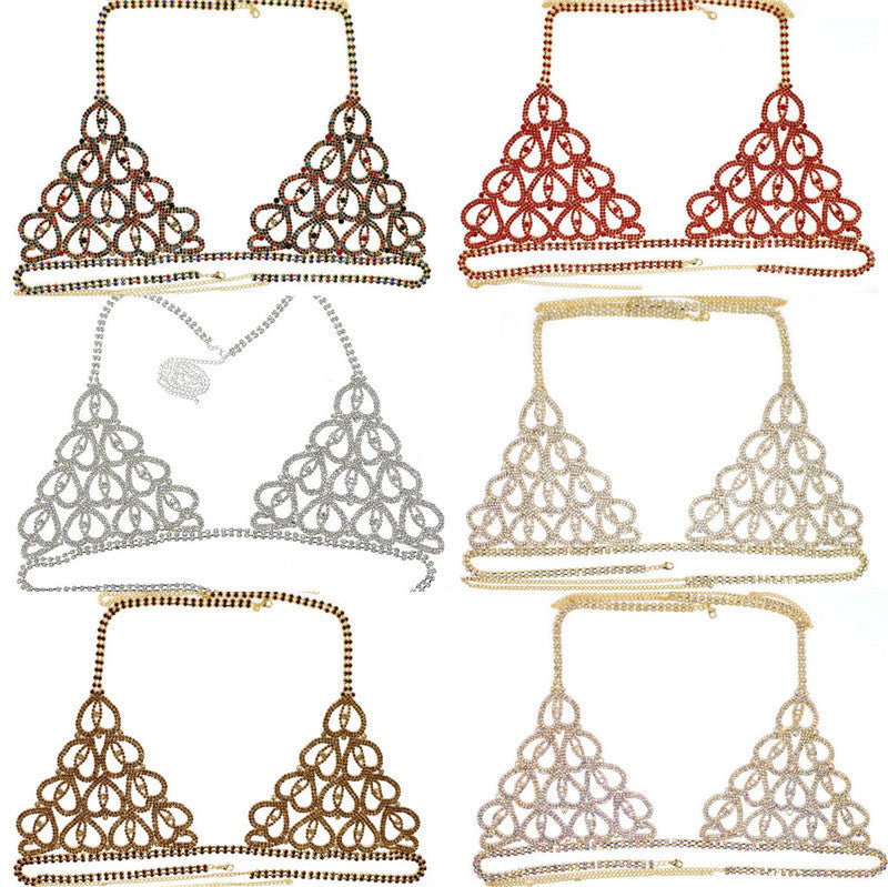 Sexy Bikini With Heart-shaped Rhinestone Claw Chain On Body Chain