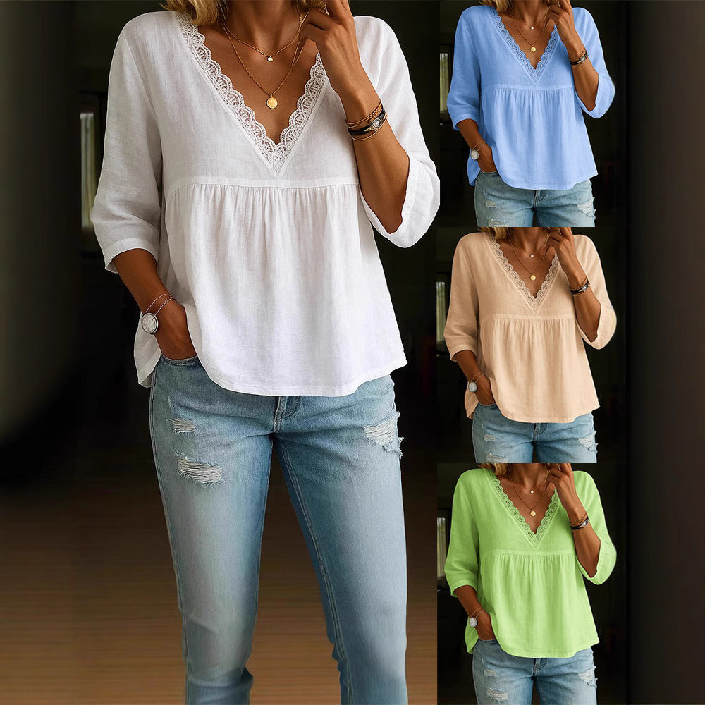 V-neck Pullover Multi-color Women's Blouse