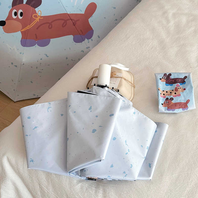 Kids Compact Folding Umbrella – Cute Dog Print, Lightweight & Wind-Resistant
