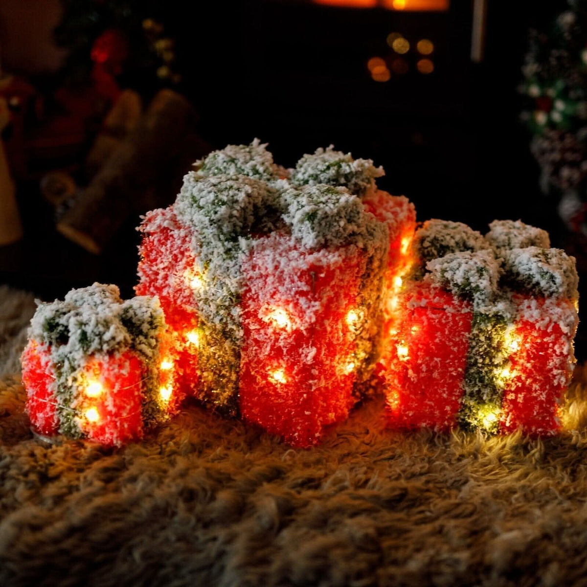 3pc Red and Green Frosted LED Christmas Gift Box Decorations