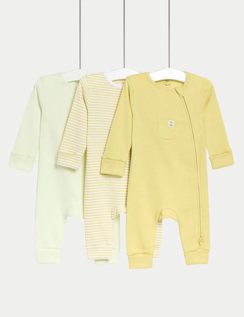 3pk Pure Cotton Waffle Zip Sleepsuits (6½lbs-3 Yrs)