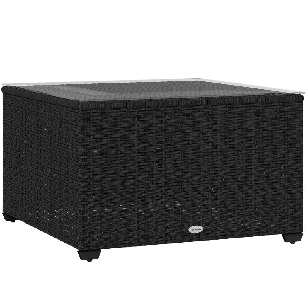 Outsunny Outdoor Coffee Table with Glass Top, Rattan Side Table