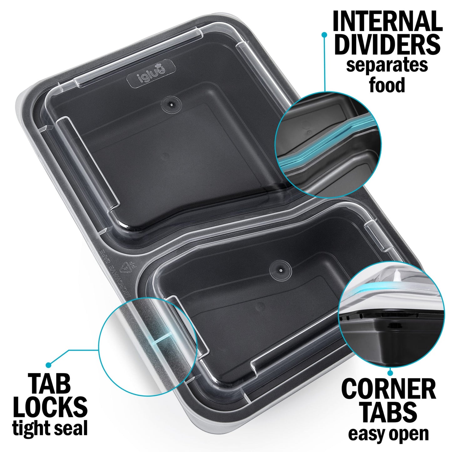 2-Compartment Reusable Containers with Airtight Lids - 887ml