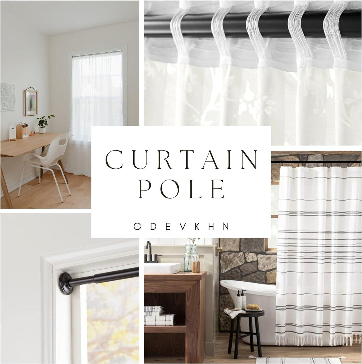 Shower Curtain Rail Extendable 32mm Stainless Steel Rods Black Bathroom