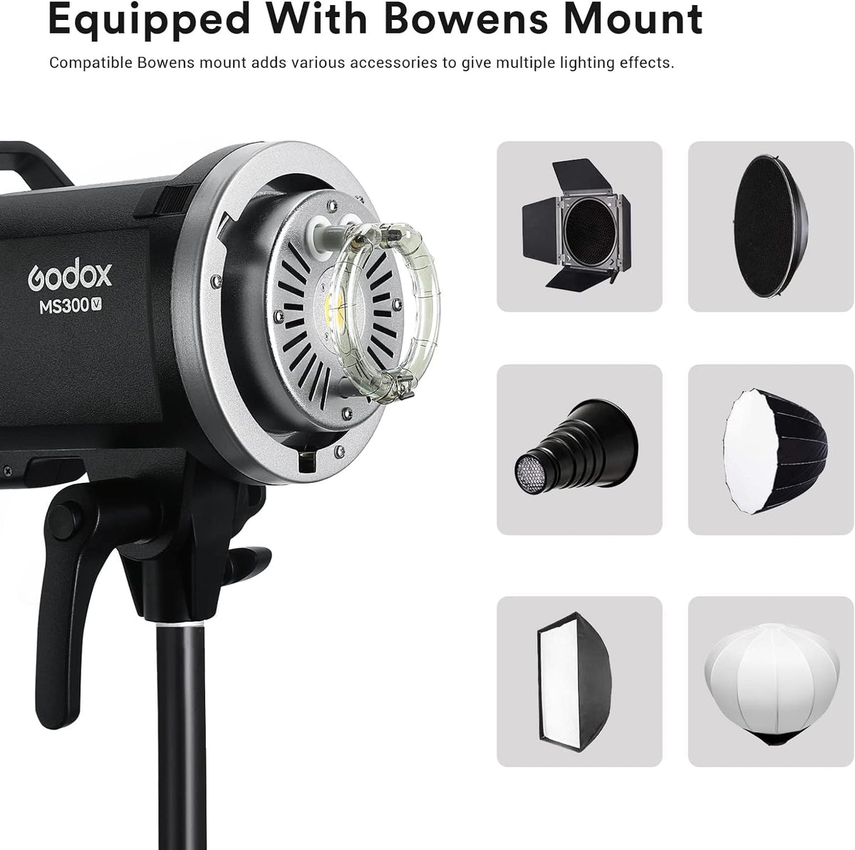 Godox MS300-V Compact 300W Studio Flash, 2.4G, GN58, Bowens Mount