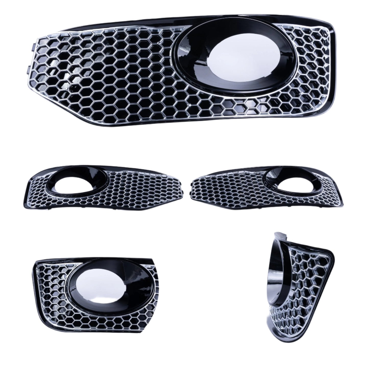 For VW T5.1 Transporter Sportline Honeycomb Front Spoiler Fog Light Trims Matte Chrome | Van-X