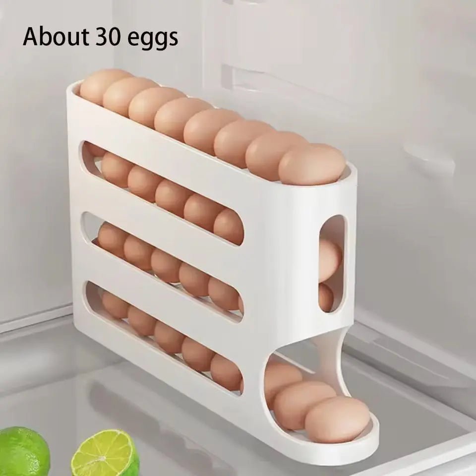 4 Layers Automatic Rolling Egg Holder Rack Fridge Egg Storage Box