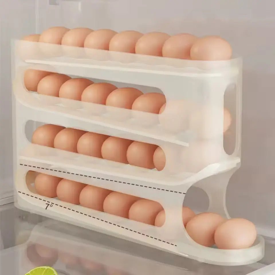 4 Layers Automatic Rolling Egg Holder Rack Fridge Egg Storage Box