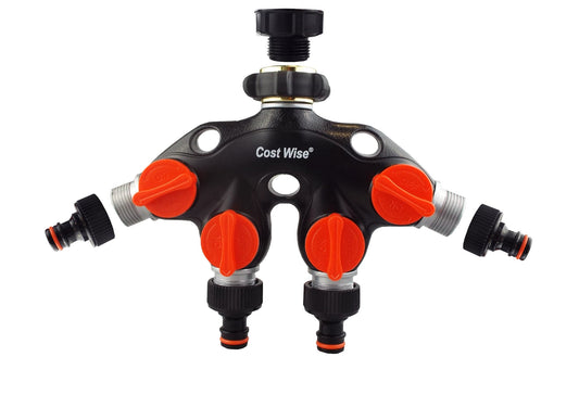 4 Way Tap Connector with Valves Metal Outdoor Watering Kit Garden Irrigation Kit