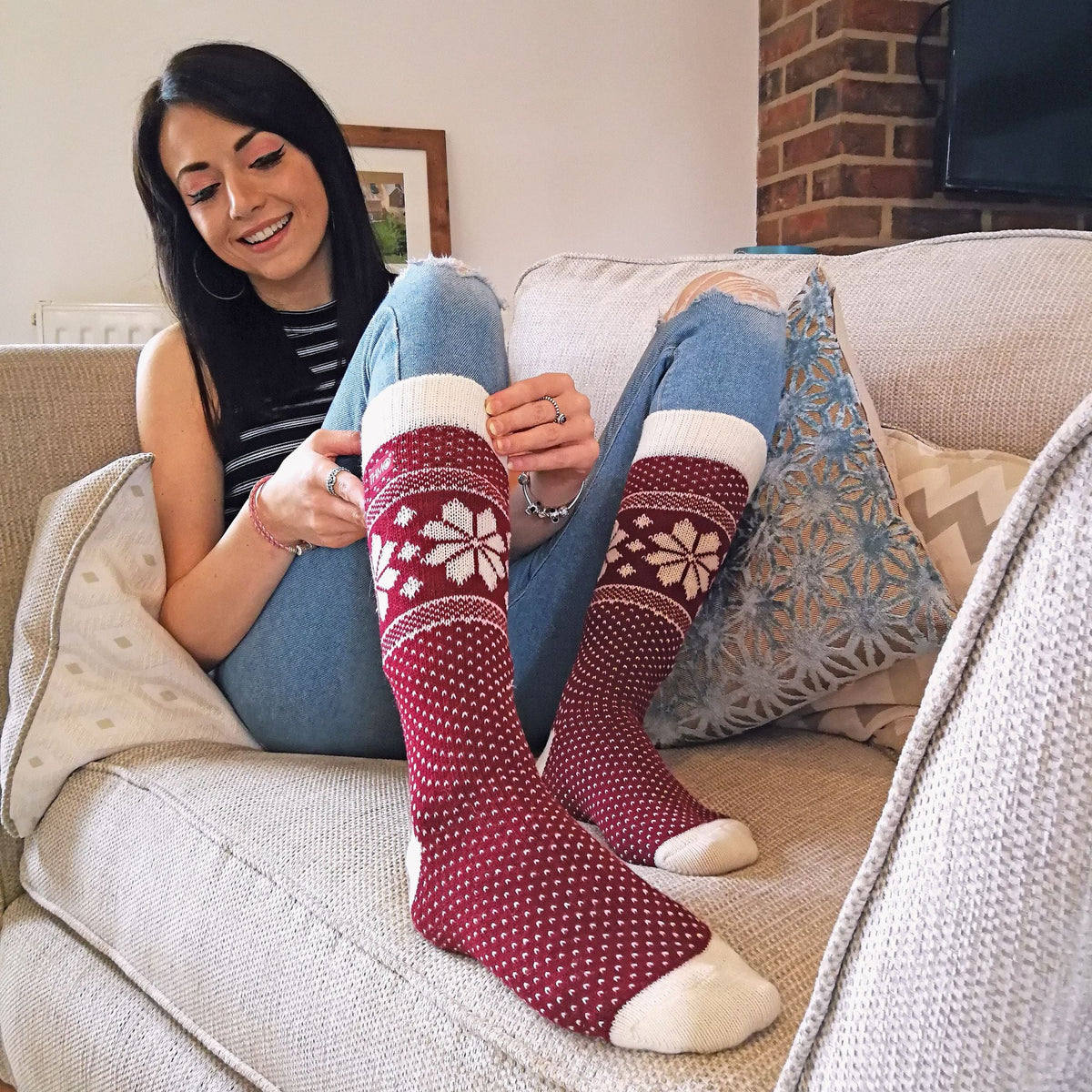 1 Pack Ladies Vintage Nordic Fairisle Winter Thermal Wool Blend Socks