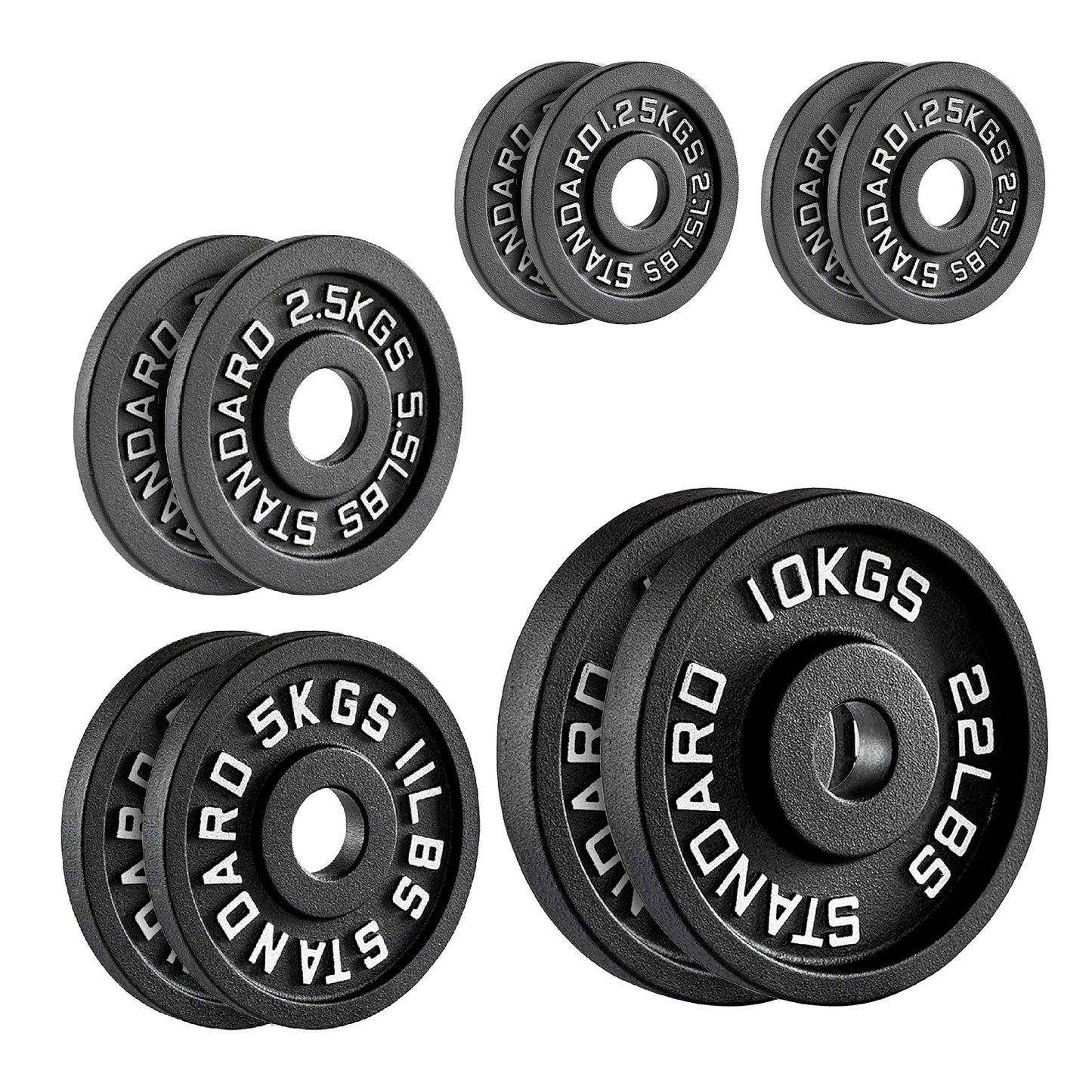 Cast Iron Weight Plates Set and Pair with Olympic Barbell + Clips