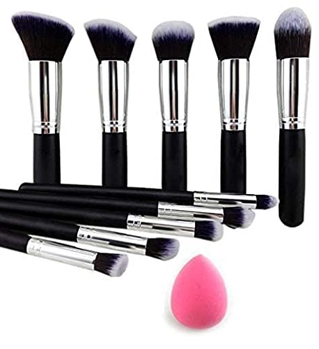 URBANMAC 10-Piece Black Makeup Brush Set with Sponge Puff