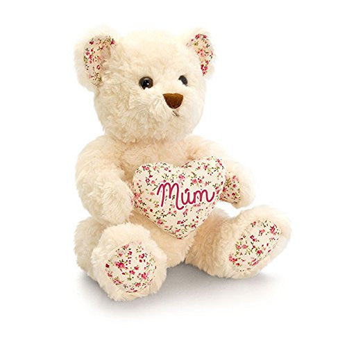 belle rose bear with mum heart 25cm