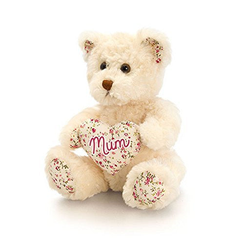 belle rose bear with mum heart 18cm