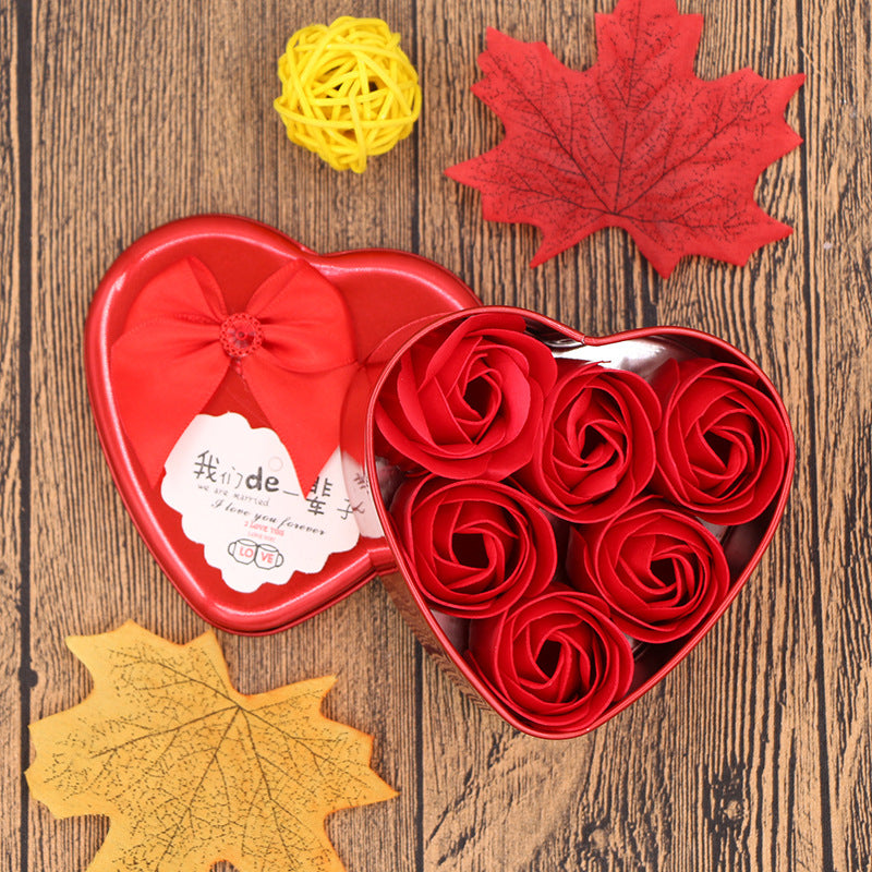 Soap Flower Gift Box Valentine's Day Gift Mother's Day Creative Gifts Bear Flower Rose Heart Shaped Tin Box