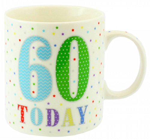 '60 Today' Birthday Mug, Colourful Classic Design Fine China for Coffee Tea.