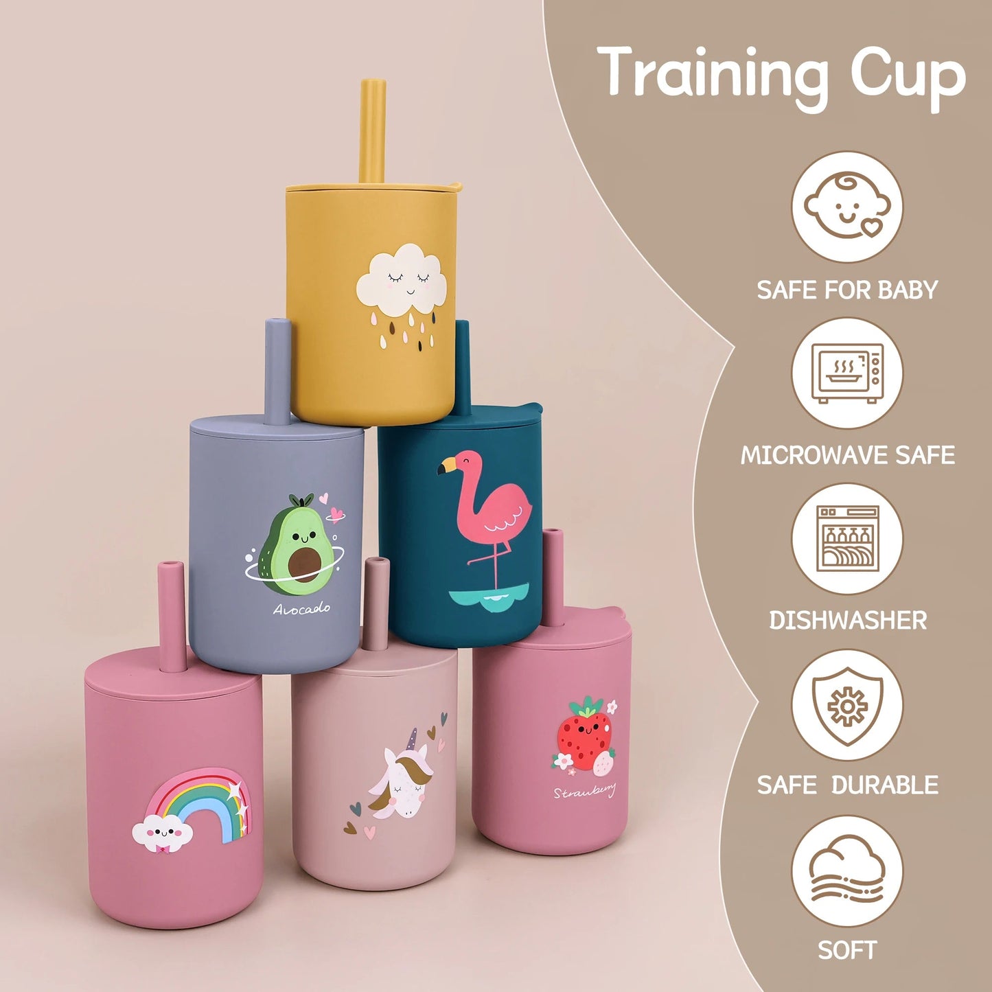 Silicone Baby Straw Cup - BPA-Free Anti-Hot Toddler Sippy Cup