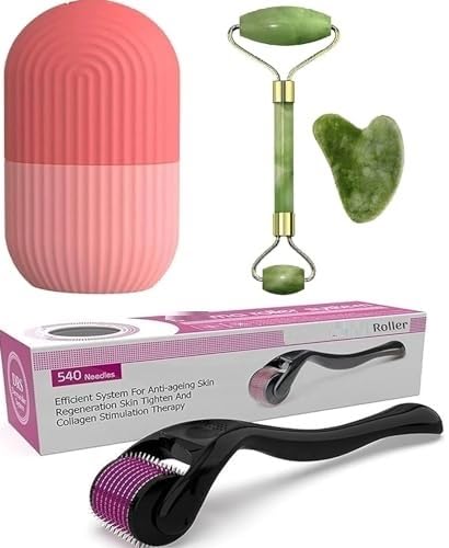 Jade Roller & Gua Sha Set with Hair Growth Roller & Ice Face Cube