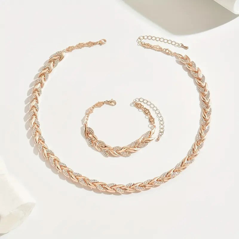 Women's Personality Affordable Luxury Willow Leaf Diamond Bracelet Necklace