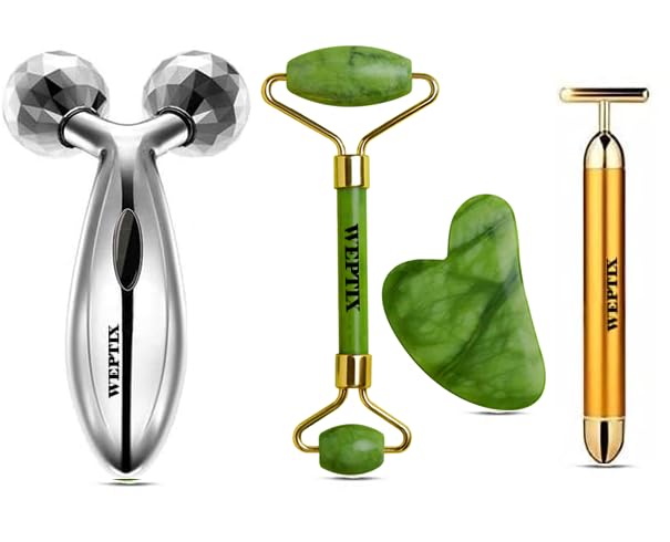 3D Jade Roller & Gua Sha Set with T-Shape Vibrating Beauty Bar