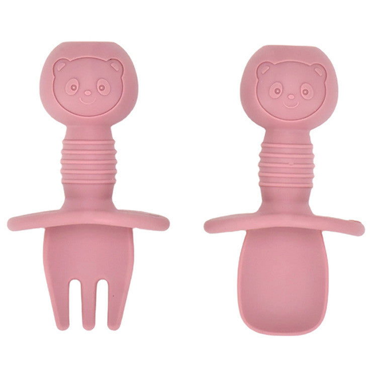Silicone Baby Fork and Spoon Set - Short Handle Self-Feeding Utensils