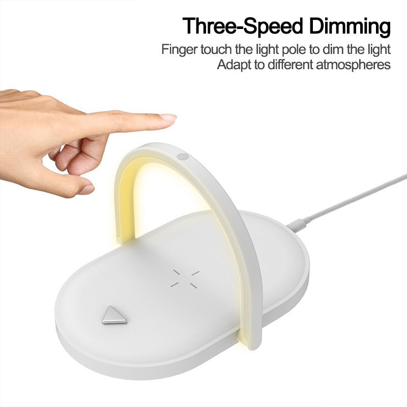 3-in-1 Wireless Charging Station with LED Night Light | 15W Fast Charger Desk Lamp