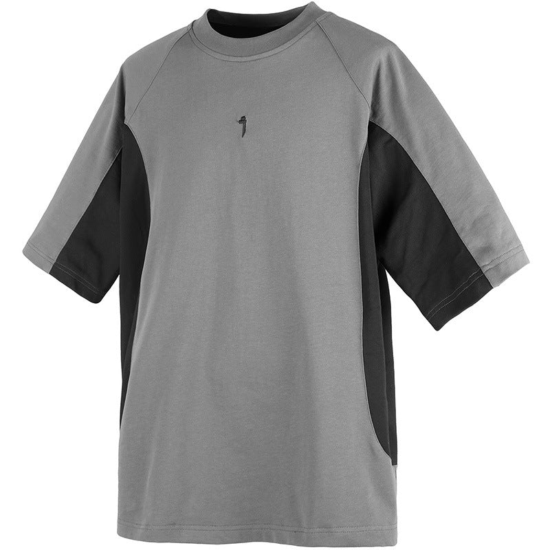 Dual-color Patchwork Round Neck Loose Casual Trend Short Sleeve
