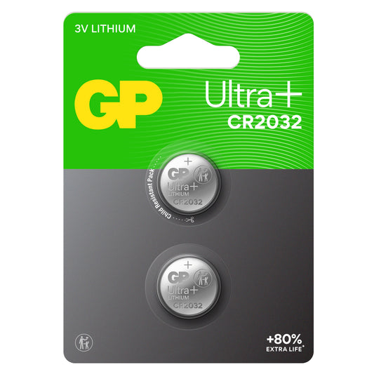 GP CR2032 Ultra Plus 3V Lithium Coin Cell Batteries - Pack of 2