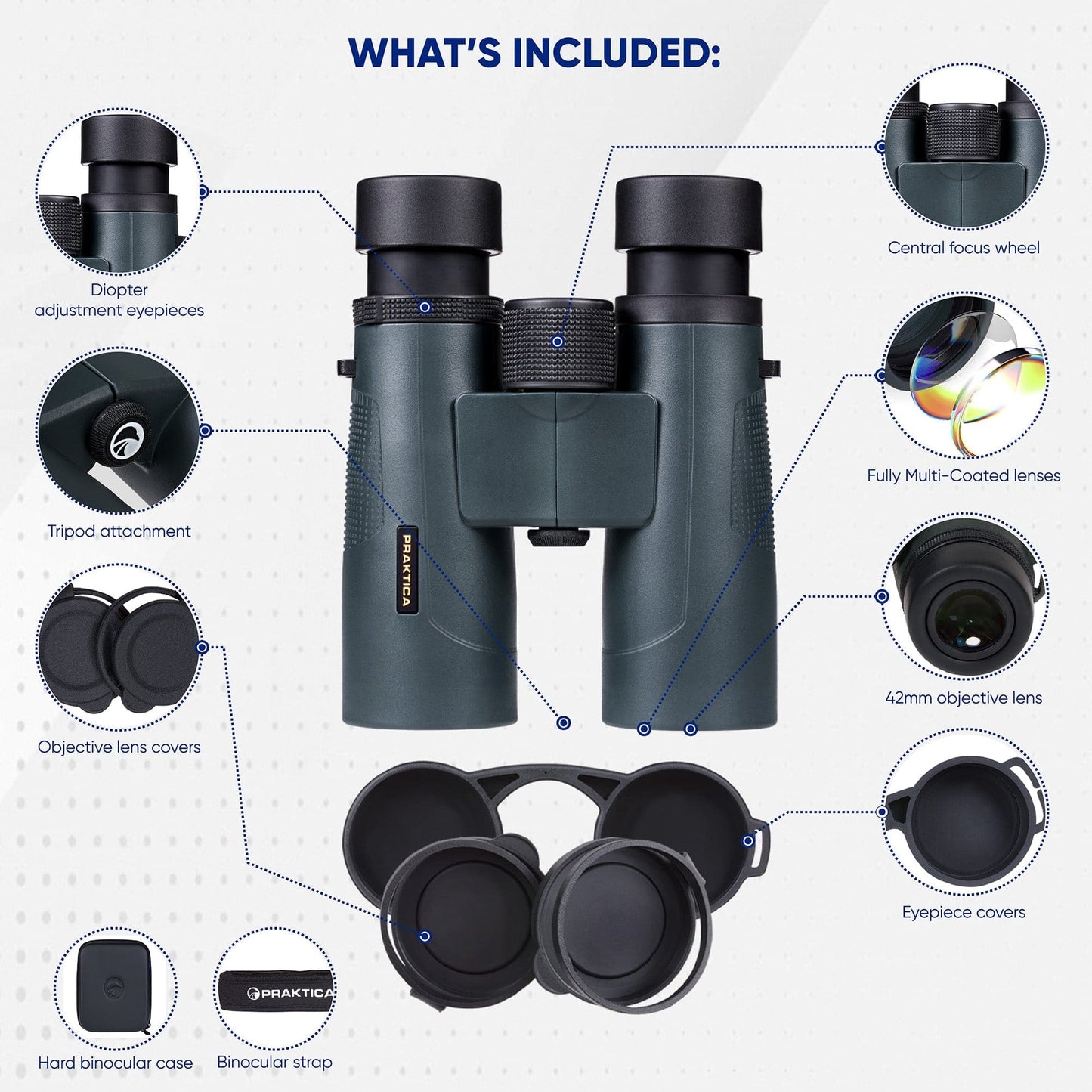 PRAKTICA Pioneer R 8x42mm Binoculars - Blue