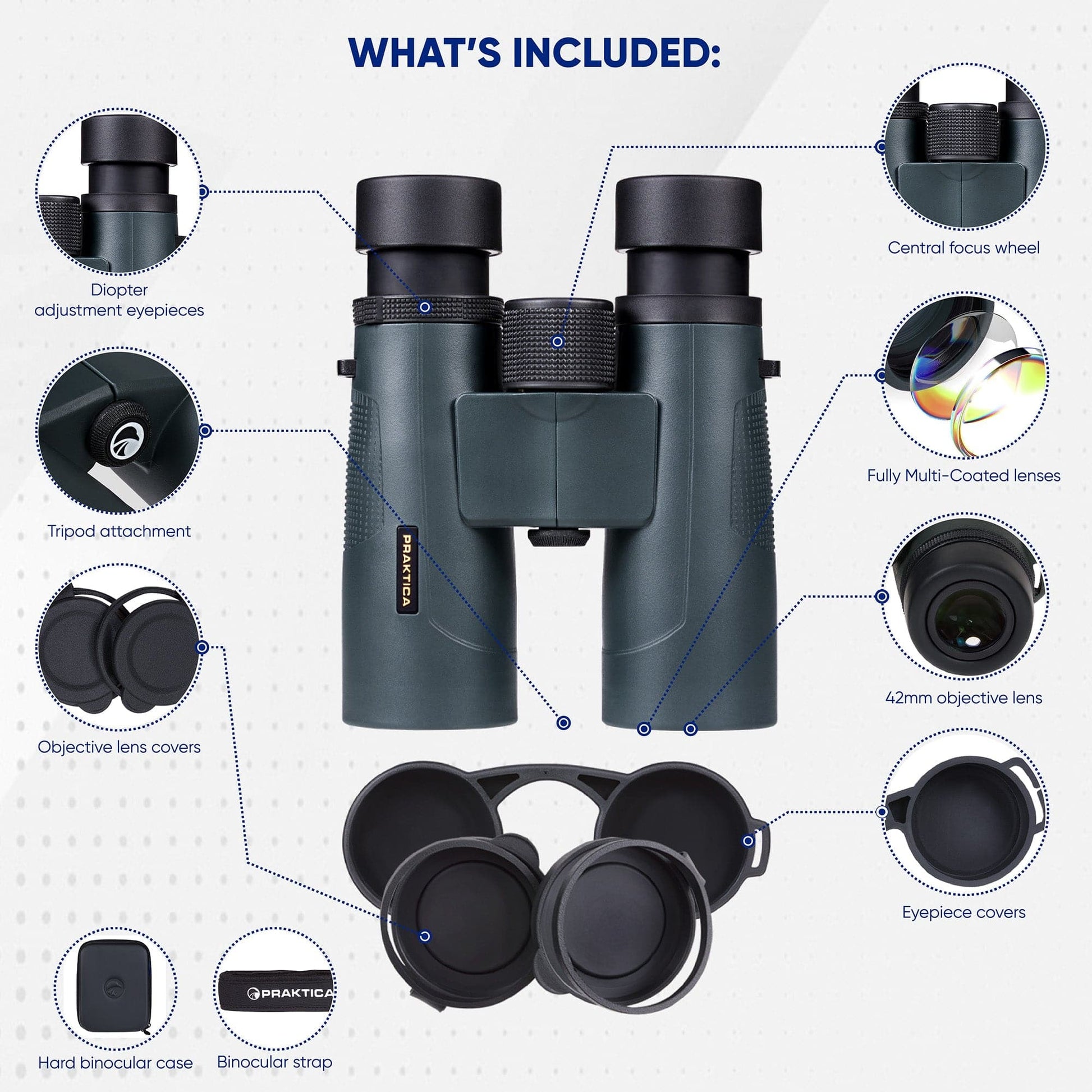 PRAKTICA Pioneer R 8x42mm Binoculars - Blue
