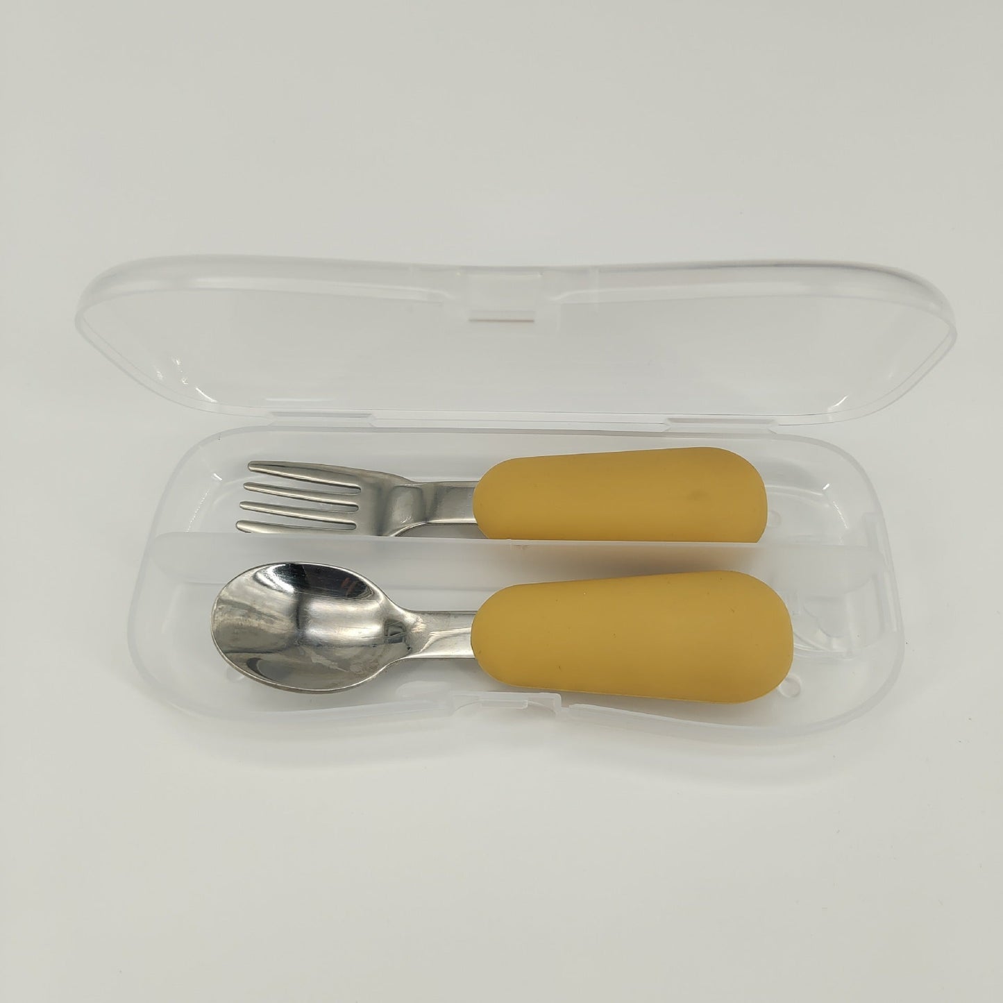 Stainless Steel Baby Spoon Fork Set - Short Handle Silicone Grip