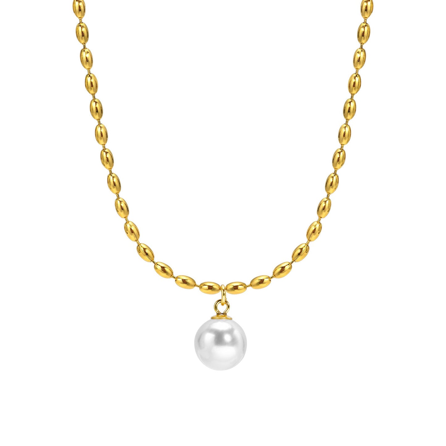 New Titanium Steel 18K Gold Milgrain Pearl Clavicle Necklace For Women