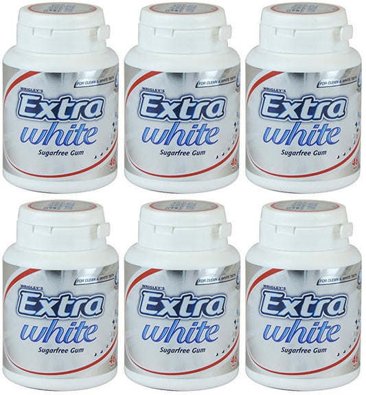 6 x Extra White Sugarfree Chewing Gum Bottle 46 Pieces